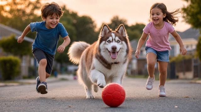 Raw generation — husky with a red ball